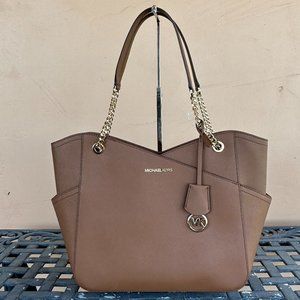 Michael Kors Jet Set Travel Large Chain Tote Shoulder Bag Brown